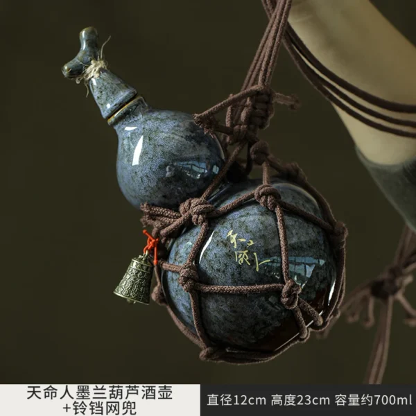 Wukong Ceramic Gourd Wine Bottle with Net Bag