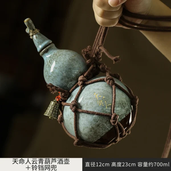 Wukong Ceramic Gourd Wine Bottle with Net Bag