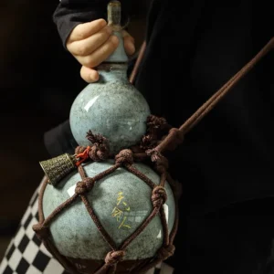Wukong Ceramic Gourd Wine Bottle with Net Bag